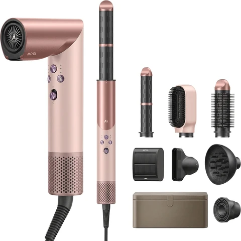 MOVA Master 10 Multi-Styler 7-en-1 — Sèche-Cheveux Intelligent & Styler pour Boucler, Lisser, Volumiser & Séchage Rapide, Coffret Cadeau Complet avec Boîte de Rangement - Or Rose