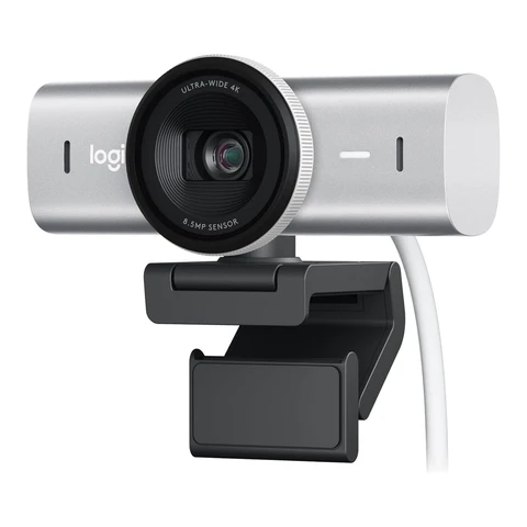 Logitech MX Brio Ultra HD 4K Kollaborations- und Streaming-Webcam, 1080p mit 60 FPS, zwei Mikrofone mit Rauschunterdrückung, Show-Modus, USB-C, Webcam-Abdeckung, funktioniert mit Microsoft Teams, Zoom, Google Meet, Hellgrau