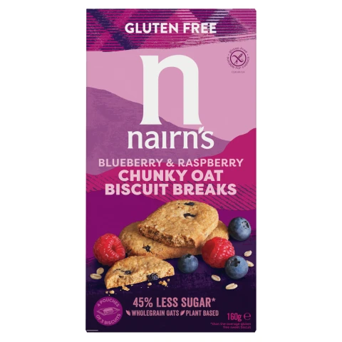 Nairns Gluten Free Biscuit Breaks Chunky Oats, Blueberry & Raspberry 160g
