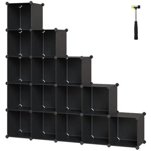 SONGMICS Plastic Cube Storage, 31x123x123cm, 16-Cube, Black