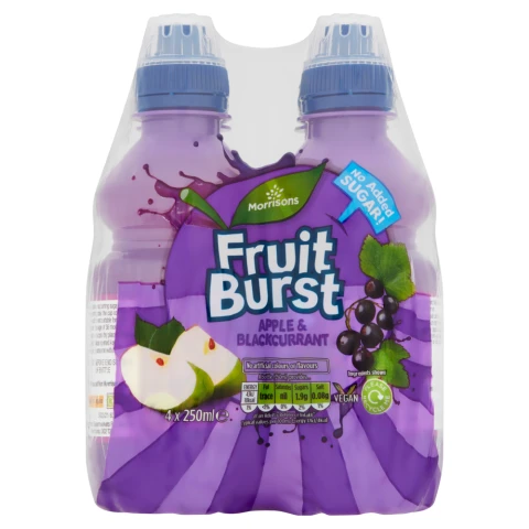 Morrisons No Added Sugar Apple & Blackcurrant Juice 4x250ml