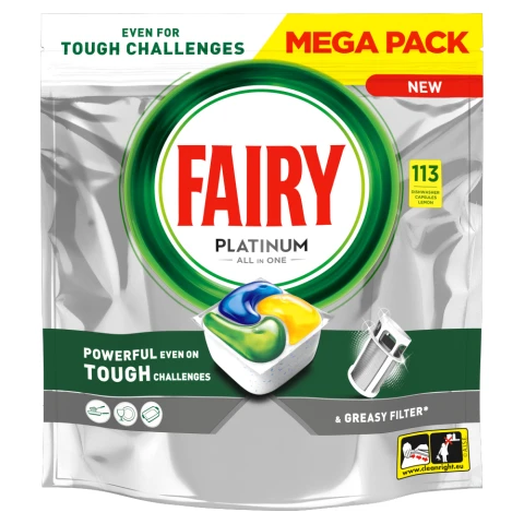Fairy Platinum All In One Dishwasher Tablets Lemon, 113 Tablets