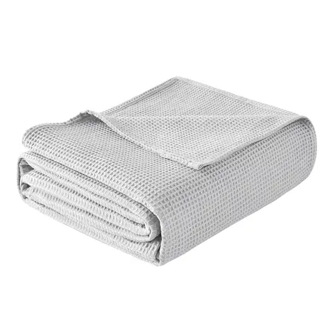WOLTU Tagesdecke 170x210 cm 100% Baumwolle, leichte Waffelstruktur Decke, weiche Überwurfdecke für Bett, Sofaüberwurf Wohnzimmer Schlafzimmer, Grau