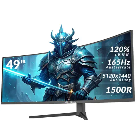 CRUA 49" randloze 5K DFHD 5120 x 1440 165 Hz ultrabrede, gebogen gamingmonitor | 32:9 1500R, RGB-ademende verlichting, in hoogte verstelbare standaard, 120% sRGB, HDR, AMD FreeSync, HDMI 2.1/DP 1.4, VESA-montage – Ideaal voor gaming, contentcreatie en thuiswerk (Zwart)