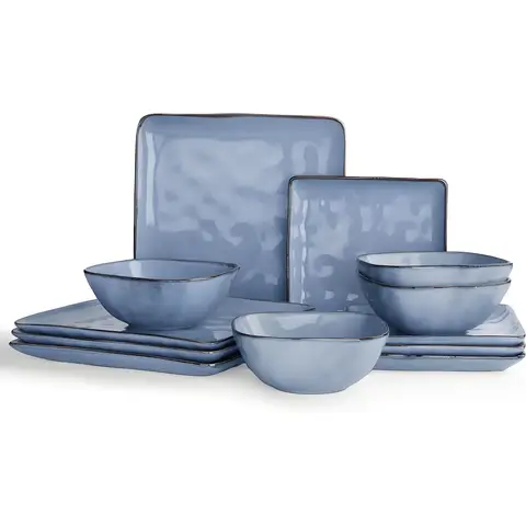 [Rabattcode: GIFTBEST25 €69-€20]  12-teiliges Farm Quadratisches Geschirrset - Blau (für 4 Personen)