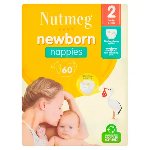  Nutmeg Newborn Nappies Size 2 60 Pack