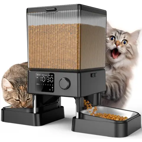 oneisall Distributeur automatique de nourriture pour chat 5 L avec 2 bols, fonctionnement facile à une seule touche