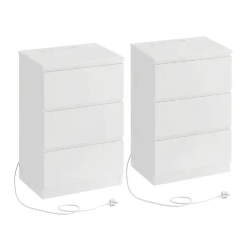 Ochama x SONGMICS Set of 2 Nightstands with Charging Station, Bedside Tables, Side End Tables with 3 Drawers, for Bedroom, White