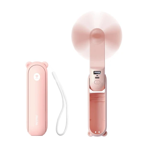 JISULIFE Mini Handheld Fan, 3 in 1 (Personal Fan/2000mAh Rechargeable PowerBank/Flashlight) Pocket Design for Outdoors, Pink