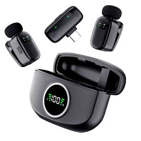 The Verbex K21 Dual Microphone is a wireless mini microphone for live streaming, recording, and interviews. It features noise reduction and an all-in-one button-style design, compatible with Type-C interface.