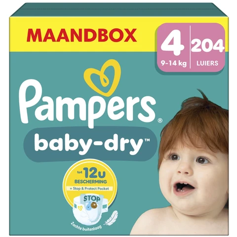 Pampers Baby-Dry Luiers Maat 4 – 204 Luiers (Maandbox)
