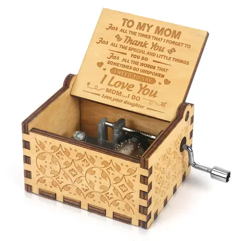 Alphynix 1pc "To My Mom" Music Box, Hand-Cranked Wooden Keepsake with Heartfelt Thank You Message, Emotional Gift for Mother from Daughter