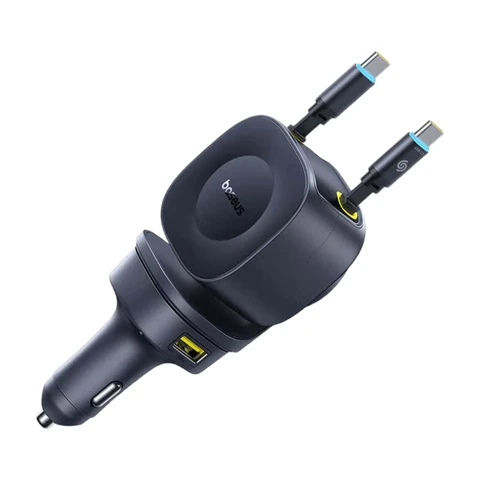 Chargeur Voiture Baseus PrimeTrip VR2 Max avec Câble Rétractable 3 x USB-C + 1 x USB-A 60 W - Cosmic Black