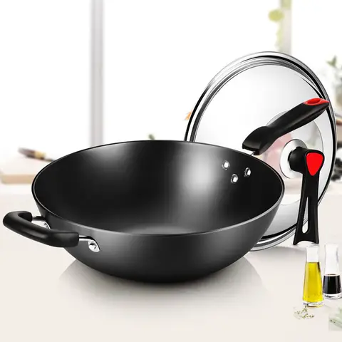 COOKER KING Poêle wok en acier carbone avec couvercle en verre - 30 cm