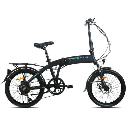 Protour Klapprad für Erwachsene E-Bike 20 Zoll 7-Gang Shimano Aluminiumrahmen Hell Schwarz