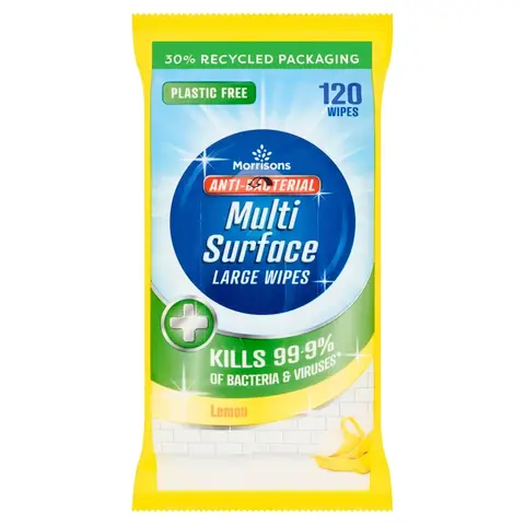 Morrisons Lemon AntiBacterial Multi Surface 120 Large Wipes