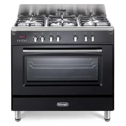 DeLonghi DVRS916-DF/BL 90cm Dual Fuel Range Cooker, Gloss Black, A Rated