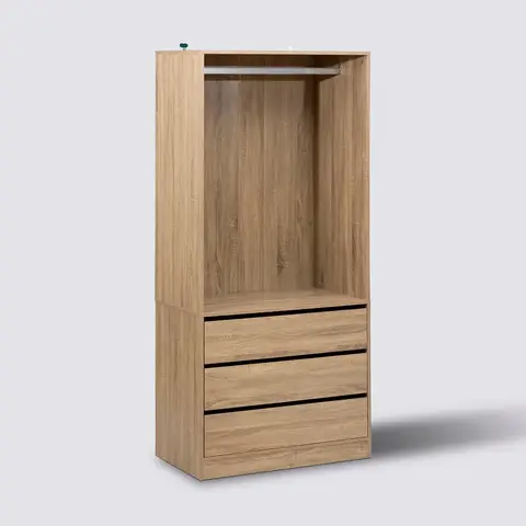 5five Zwarte Editie Kledingkast met 3 Lades - Natuurlijk, 80 x 48 x 180 cm