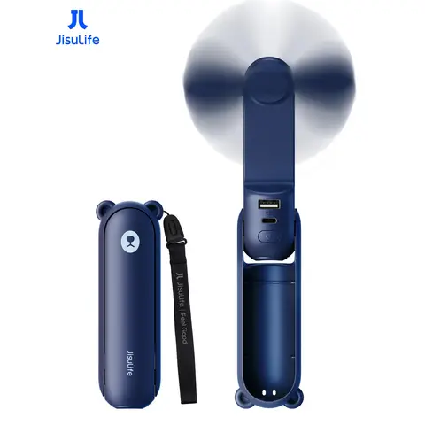 Jisulife Handventilator Life8 - Mini Tragbarer USB-Ventilator mit Powerbank-Funktion 2000 mAh und Taschenlampe – Blau
