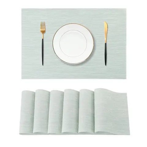 Mint Cream Placemats，Heat Resistant Non-Slip Place mats for Dining Table, Washable Durable PVC Vinyl Woven Table Mats,6pcs
