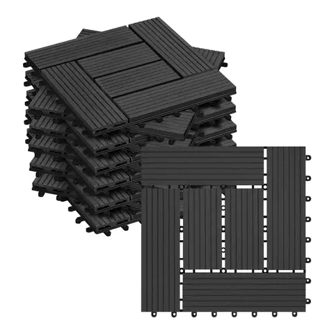 Woltu 22 Stück WPC Terrassenfliesen, Holzoptik Anthrazit, Premium Klickfliesen mit Klicksystem (2 m²)