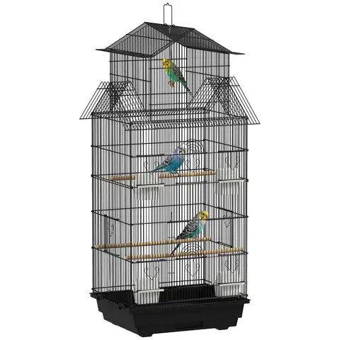 PawHut Bird Cage Budgie Cage with Slide Tray Handle for Finch Canary 43 x 32.5 x 104cm, Black