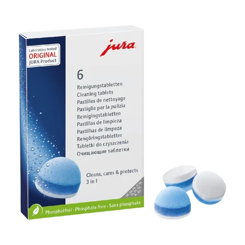 JURA Original – 3-Phasen-Reinigungstabletten für 6 Reinigungen – TÜV-zertifizierte Hygiene – 6er-Pack – 24225