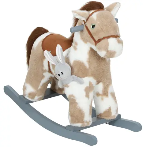 AIYAPLAY Baby Rocking Horse, Plush Ride on Animal Rocker with Realistic Sound and Plush Toy, Rocking Toy Chair for Kids Aged 2-5, Brown