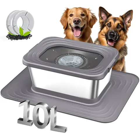 Blinkit 210-1 Stainless Steel Floating Drinking Bowl/Basic Dog Bowl, Square Large Capacity Design, Anti-Splash Water Barrier Structure + Large Size Anti-Slip Mat, Suitable for Dogs and Cats Drinking, Gray