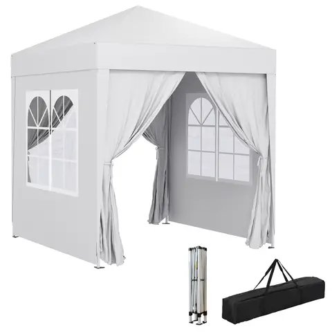 Outsunny 2 x 2 m Garden Pop Up Gazebo, Wedding Party Tent Marquee, Water Resistant Awning Canopy with Sidewalls, Windows, Carry Bag, White