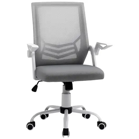 Vinsetto Office Chair with Flip-up Armrest, Mid Back Desk Chair with Mesh Back, Lumbar Support, Adjustable Height, Swivel Wheels for Home, Grey