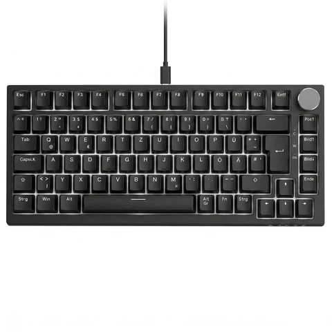 AJAZZ AK820 kabelgebundene mechanische Tastatur, 75%-Gaming-Tastatur mit Lautstärkeregler, deutsches QWERTZ-Layout, 82 Tasten, fünf Schichten Schallisolierungs-Pad, RGB-Hintergrundbeleuchtung, Hot-Swap für alle Tasten