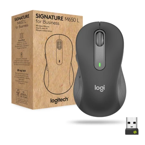 Logitech Signature M650 L for Business Wireless Mouse Large Hands Logi Bolt Bluetooth SmartWheel - Graphite
