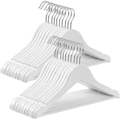 SONGMICS Wooden Hanger, 35x20x1.2 cm,  White and Silver, Set of 20