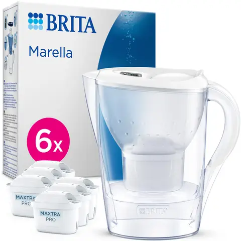 BRITA Water Filter Jug Marella White (2.4L) incl. 6x MAXTRA PRO PURE PREFORMANCE filter cartridge