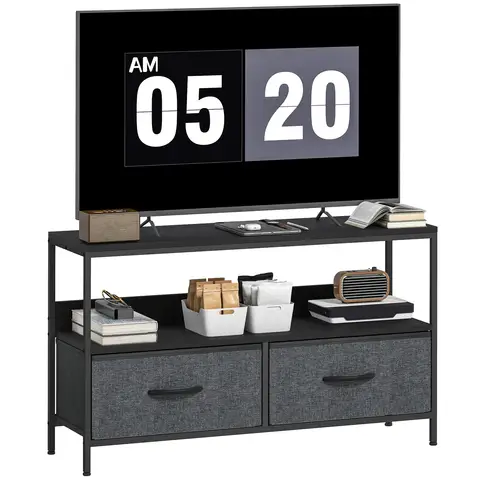 HOMCOM TV Stand Cabinet up to 47-inch, TV Unit with 2 Foldable Linen Drawers, Open Shelf for Living Room, Bedroom Black
