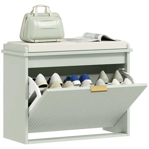 HOMCOM Shoe Bench with Padded Seat Cushion and Flip-Drawer, Shoe Cabinet Holds up to 120kg Green