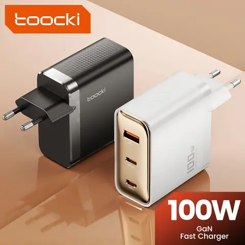 toocki 100W USB C Charger Block, 3-Port GaN Fast Wall Charger with Foldable Plug, PD3.0/QC3.0 Fast Charger for iPhone 17/16/13/14/15 Pro Max/Plus, MacBook Air/Pro, Dell XPS 13, Samsung Galaxy S24/S23 Series
