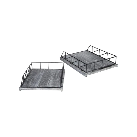 MyGif Vintage Graues Massivholz Desktop Stapelbares Briefablage-Organizer, Papierablage und Postsortierer, Büro-Schreibtisch Dokumentenhalter mit schwarzem Metallrahmen, 2er-Set