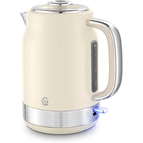 Swan Retro Revive Jug Kettle, 1.7L, Rapid Boil, Easy Pour, 3KW, Vintage, Coated Stainless Steel, Cream with Chrome Accents - SK19025C