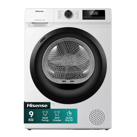Hisense 1 Series Anti Crease DH1Q902BW2 9kg Heat Pump Tumble Dryer - White - A++