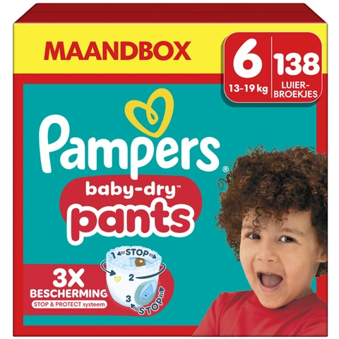 Pampers Baby-Dry Broekjes Maat 6 – 138 Luierbroekjes (Maandbox)