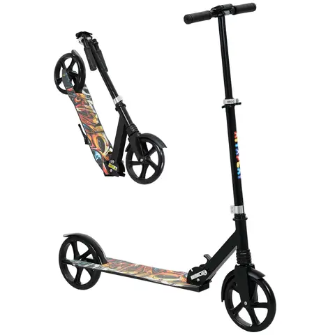 AIYAPLAY Kids Scooter, Foldable Kick Scooter with Adjustable Handlebar, 200mm Big Wheel, Rear Fender Brake Black
