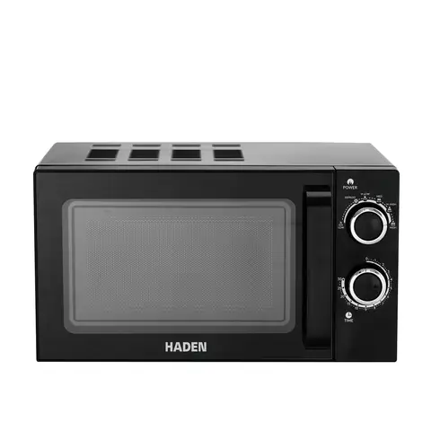 Haden Solo Microwave Oven - 20L, 800W, Black, 6 Power Levels, Defrost Function, Easy-to-Use Timer, Compact Design, Ideal for Small Kitchens