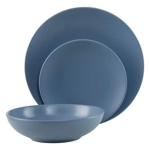 Maison by Premier 12-Piece Blue Stoneware Dinner Set,Vibrant Dinnerware Set With Coupe Plates,Ideal For Modern Dining Spaces