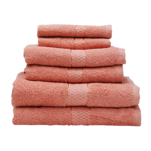 Thread & Loom Towel Set 2 x Bath Towels, 2 x Hand Towels, 2 x Face Cloths Peach Pink