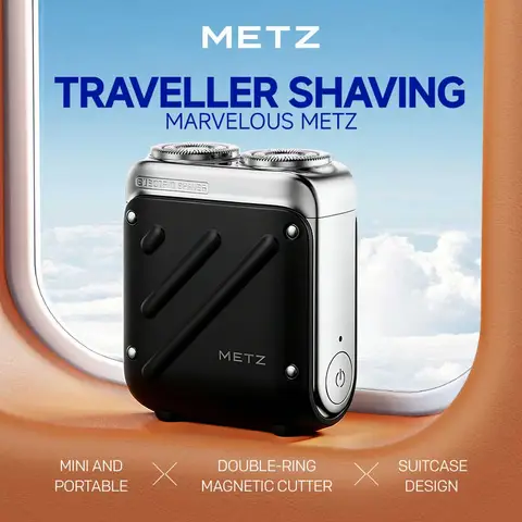 Metz Traveler Electric Shaver for Men, Mini & Portable, 100% Waterproof, Perfect Qixi Valentine's Day Gift for Boyfriend, Husband and Father