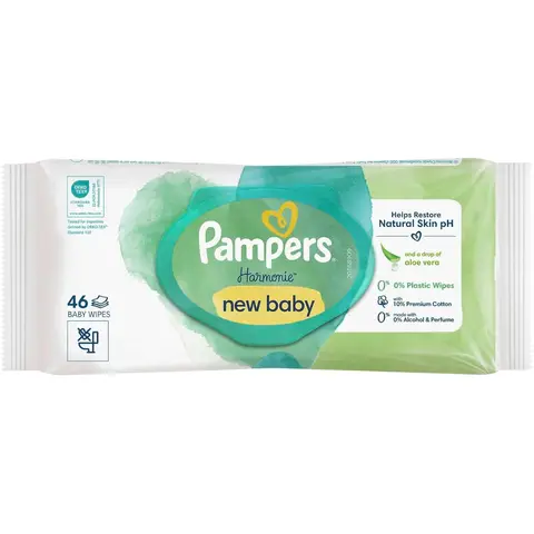 Pampers Harmonie New Baby Wipes without Plastic 46 Pieces
