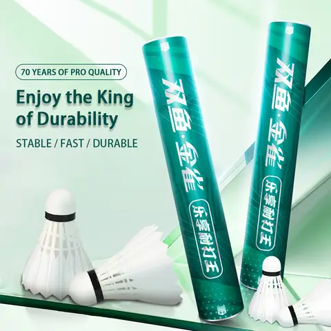 Double Fish JinQue Premium King-Durable Goose Feather Shuttlecocks 12-Pack Speed 77-Green