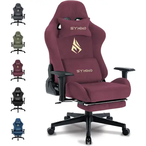 Symino Gaming Chair, Breathable Office Chair Made of High-Quality Fabric, As Soft as Fur, Ergonomic PC Chair, Adjustable and Swivel Desk Chair with Footrest,red